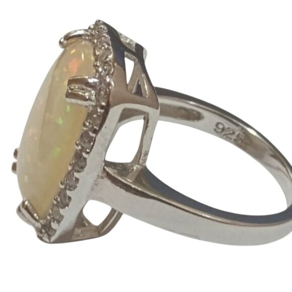 Modern Minimalist Silver Opal Gemstone Wedding Rings For Women, Sz 7 - Picture 6 of 10